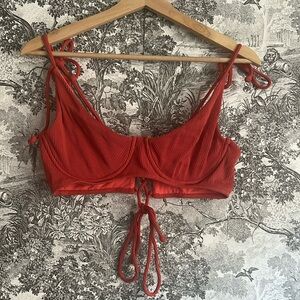 Ribbed Coral Tie Bikini Top